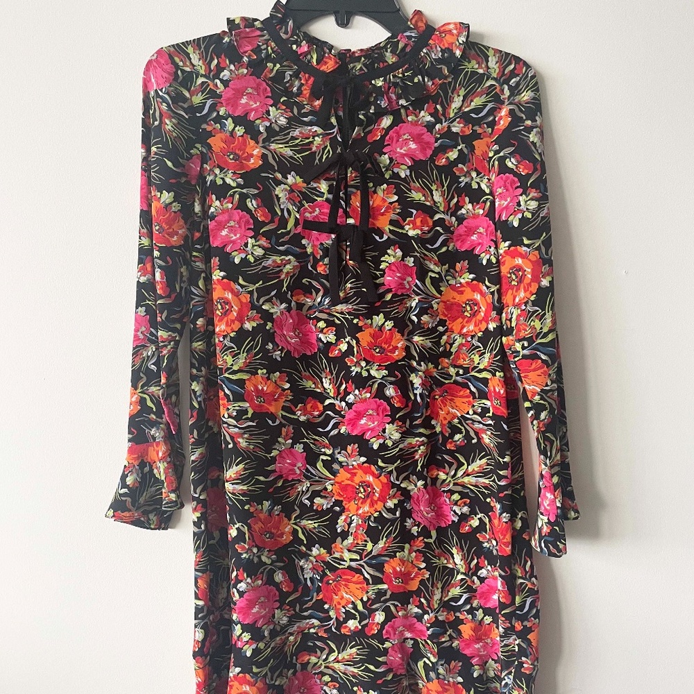 Sandro Bow Tie Floral Print Silk Dress